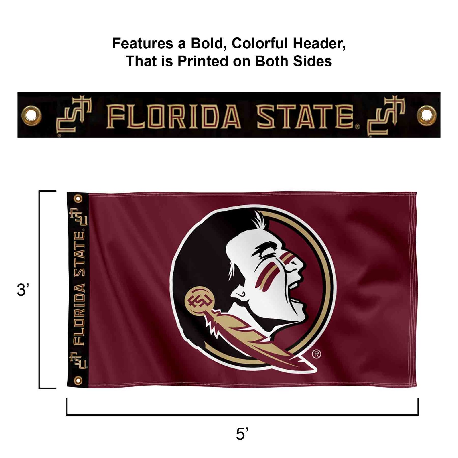 Florida State FSU Noles Printed Header 3x5 Foot Premium Flag