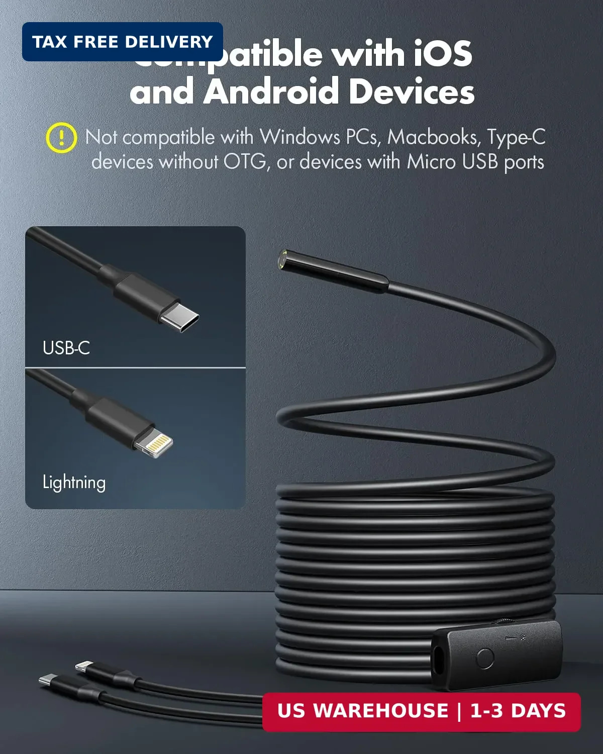Endoscope Camera with Light, 1920P HD Borescope with 8 Adjustable LED Lig