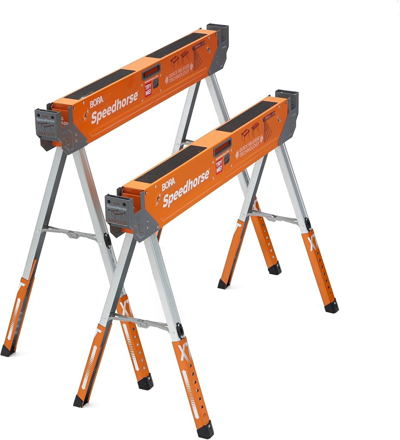 Bora Portamate Speedhorse XT Sawhorse Pair 30-36" Height Adjustable, Metal Top