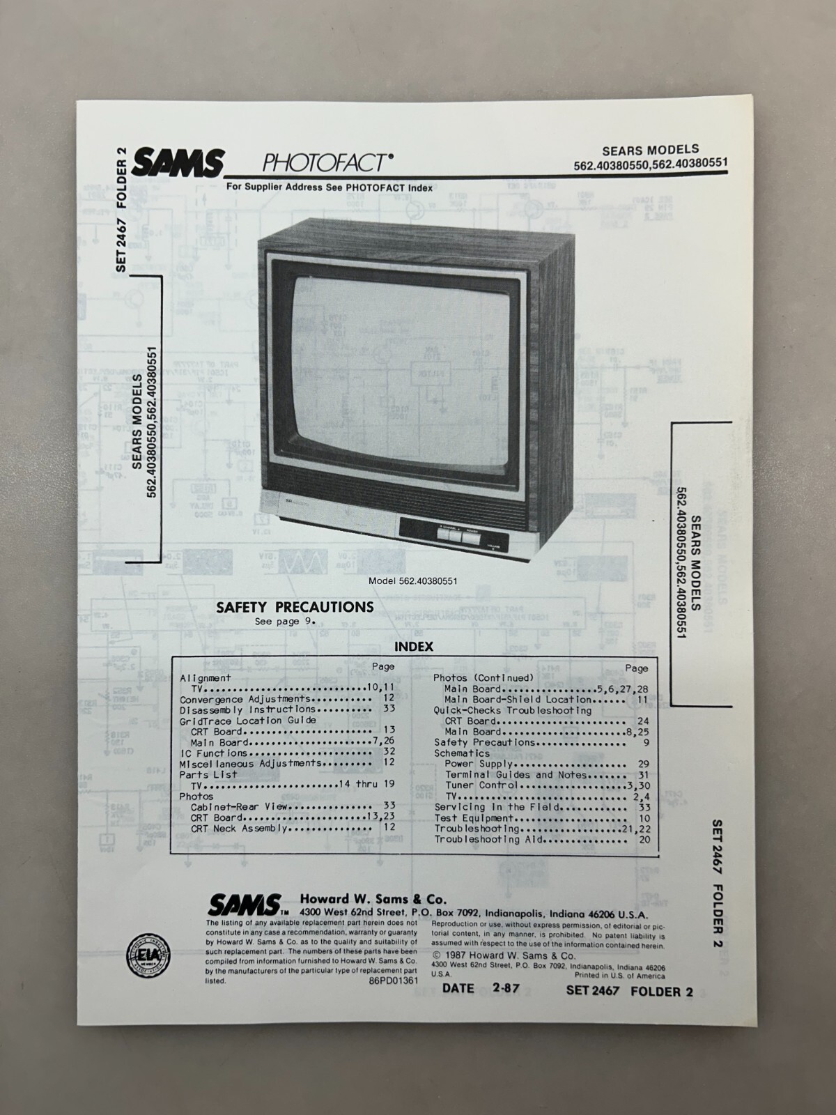 Sears 562.40380550 40380551 Service Manual Sams Photofact Free Shipping