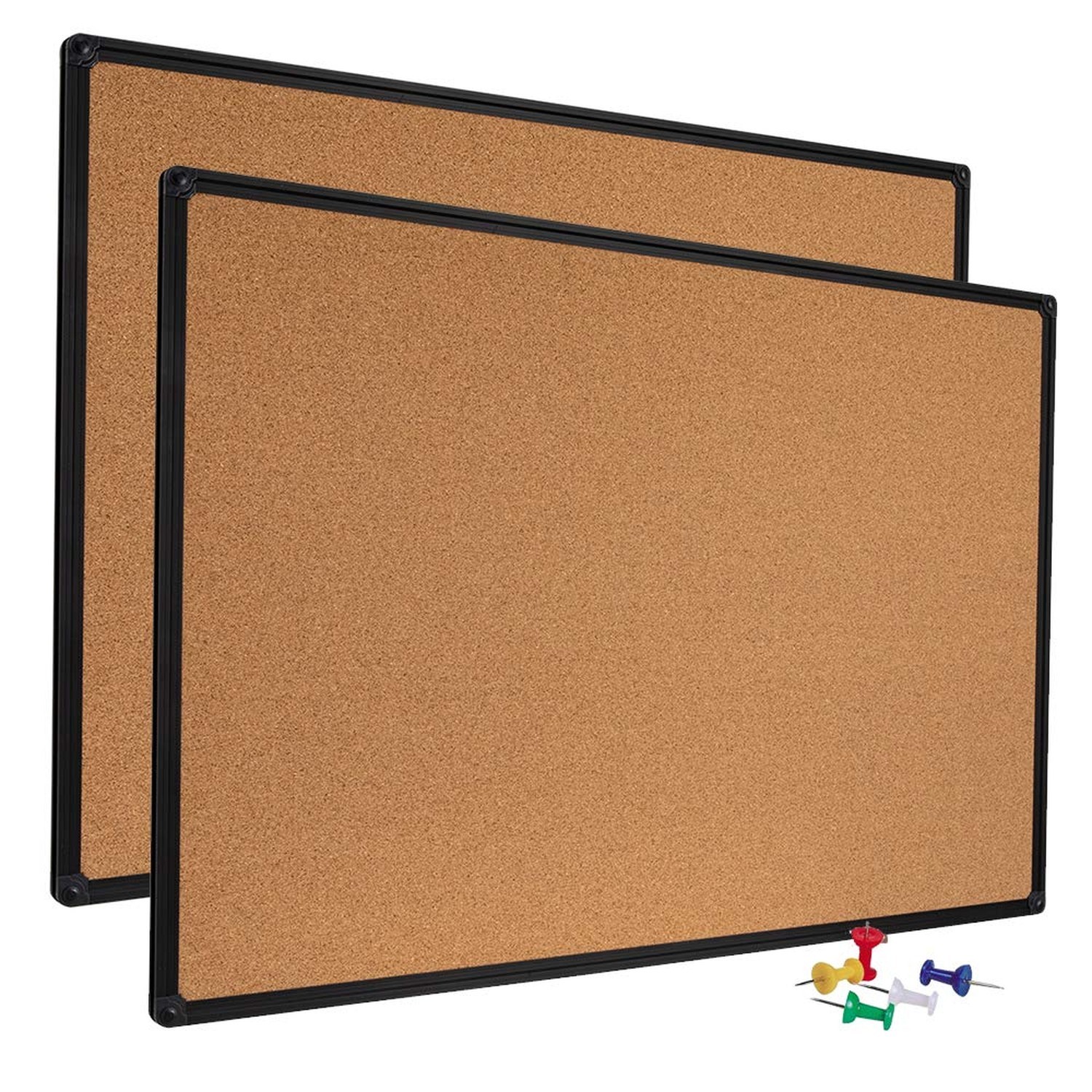 Cork Board, 2 Pack 48" x 36" Bulletin Notice Board Message Memo Pin Board, Bl...