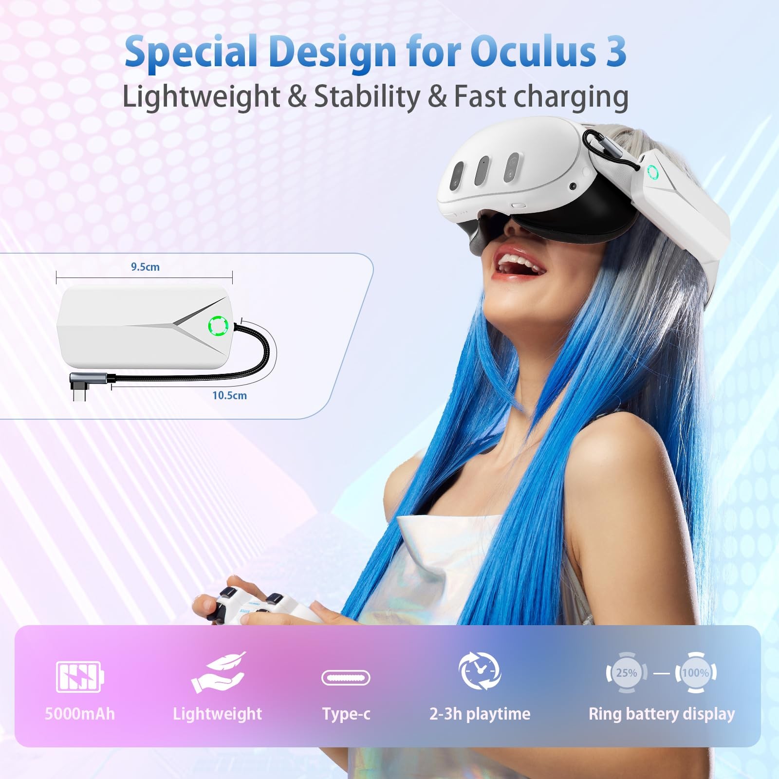 Battery Pack for Meta Quest 3/2, 5000mAh Extended Battery Charger for Oculus ...