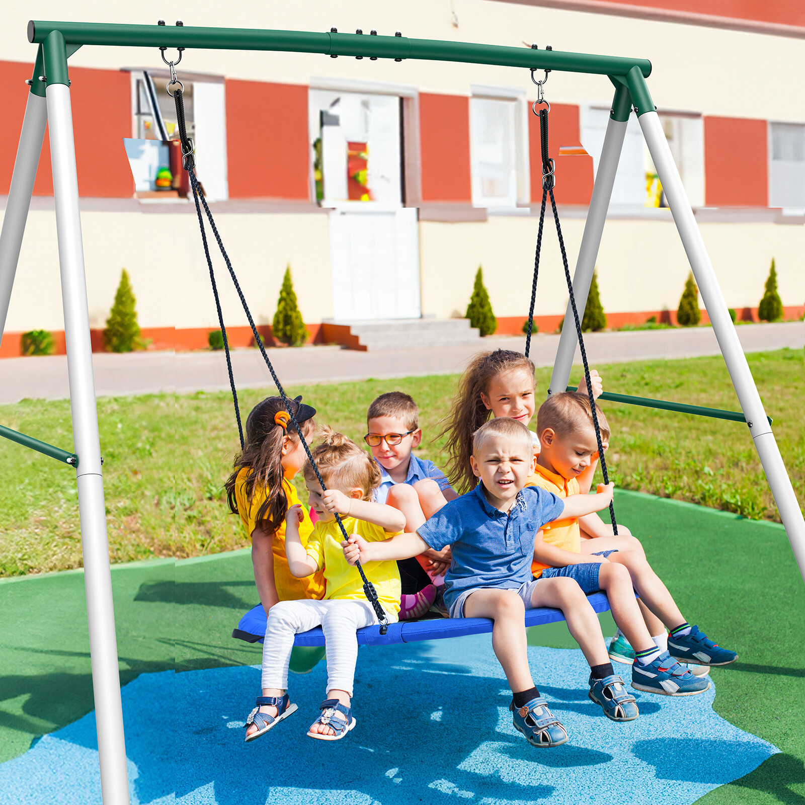 500lb Heavy Duty Metal Swing Set for Kids Backyard Playset with 50" Saucer Swing