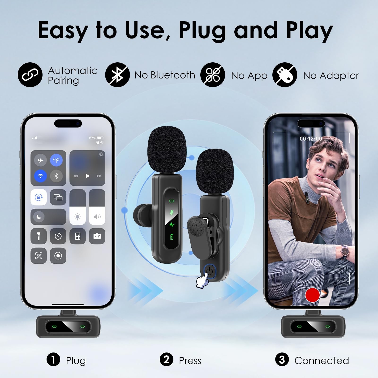 USB C Mini Wireless Lavalier Microphone for iPhone/Android,Lapel Mic