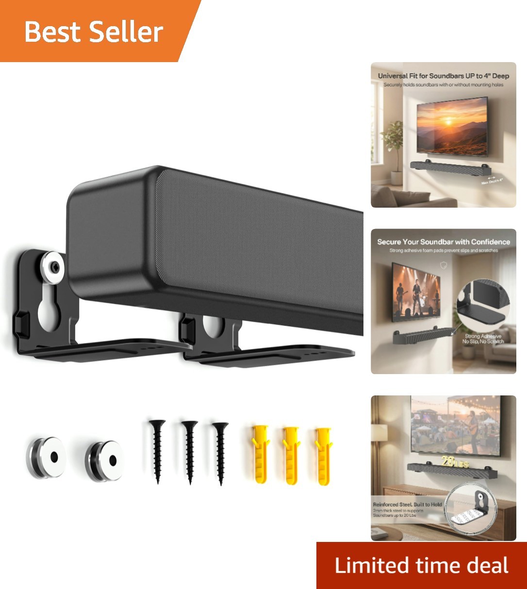 Non-Slip Soundbar Wall Mount Bracket - Organize Your Entertainment Space