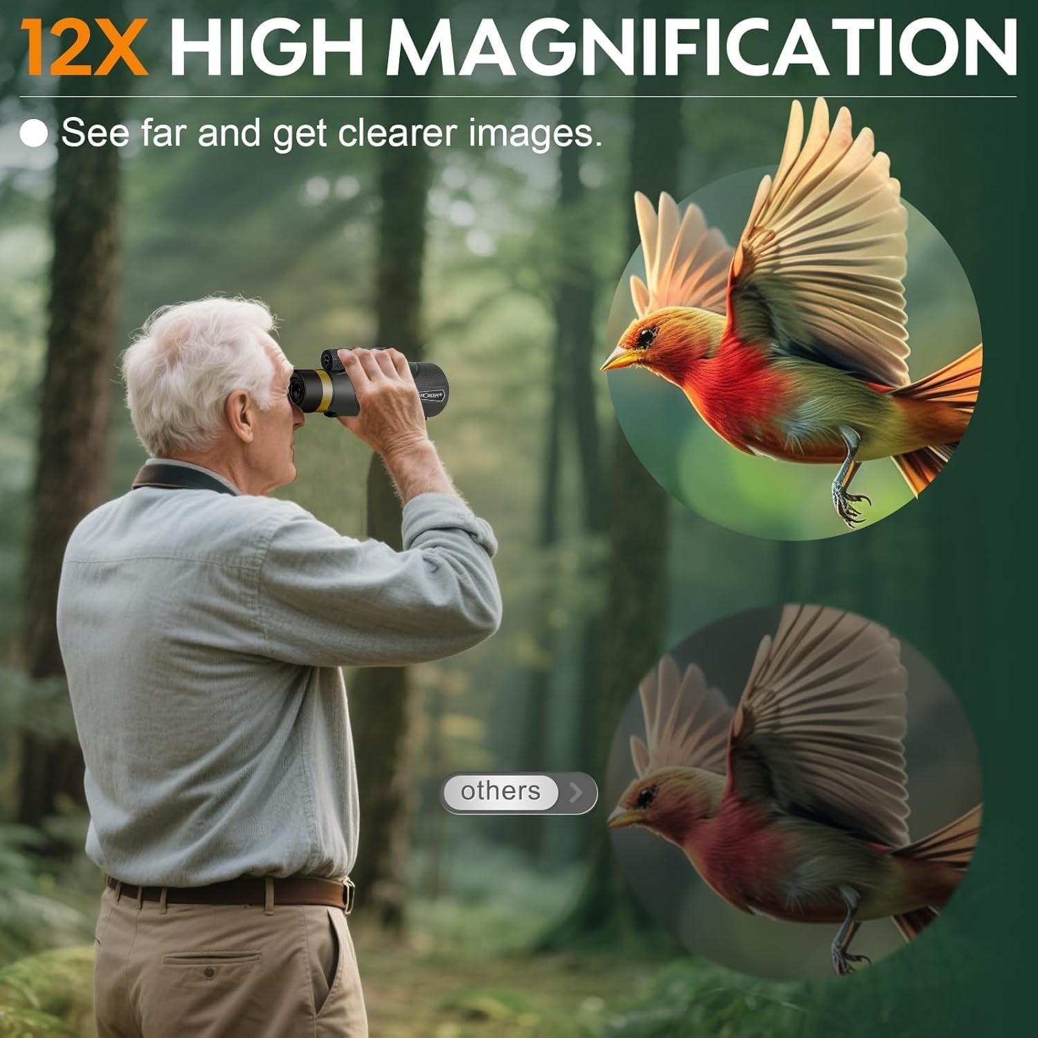 12x60 High Definition Monocular Telescope with Smartphone Adapter High Powered