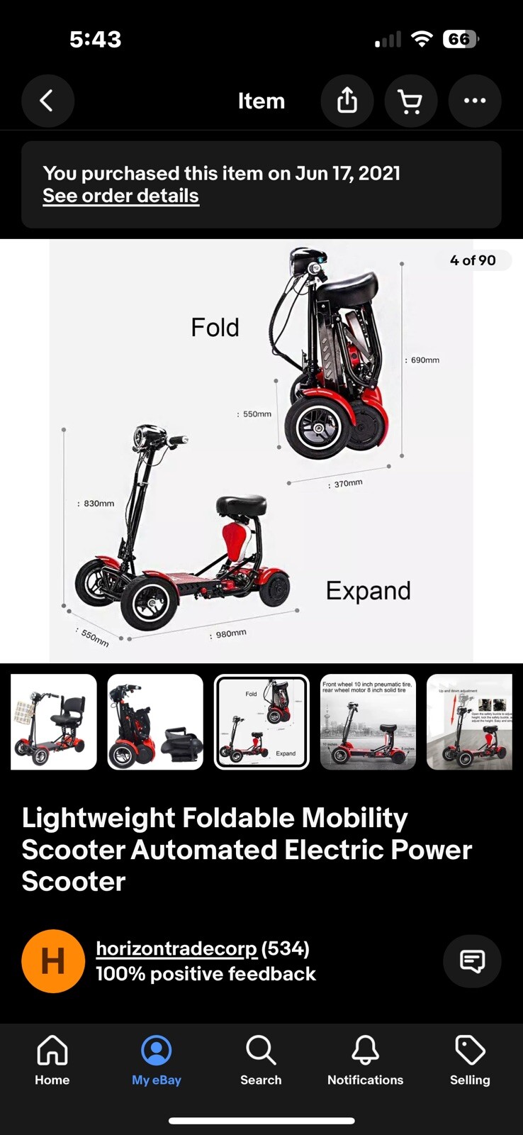 Lightweight Foldable Mobility Scooter Automated Electric Power Scooter (Black)