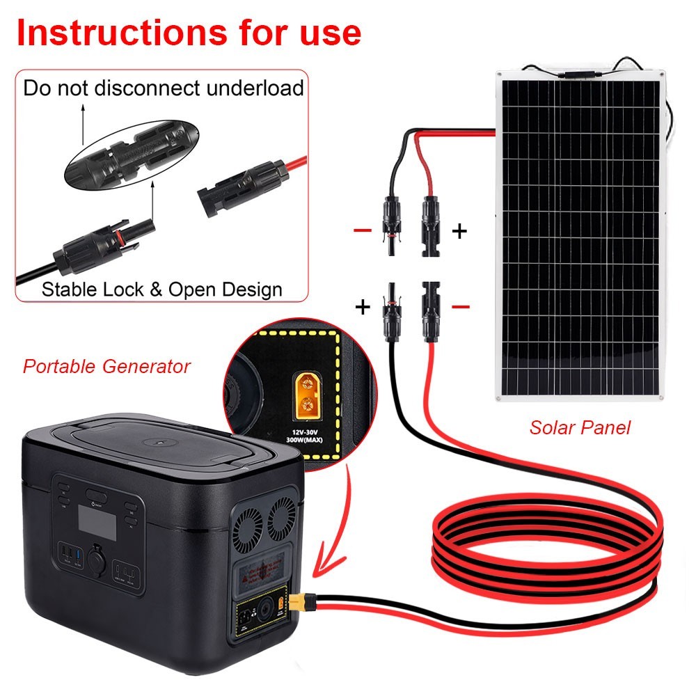 Extension Cable 12AWG solar panel wire red black cable 10ft/3m solar panel cord