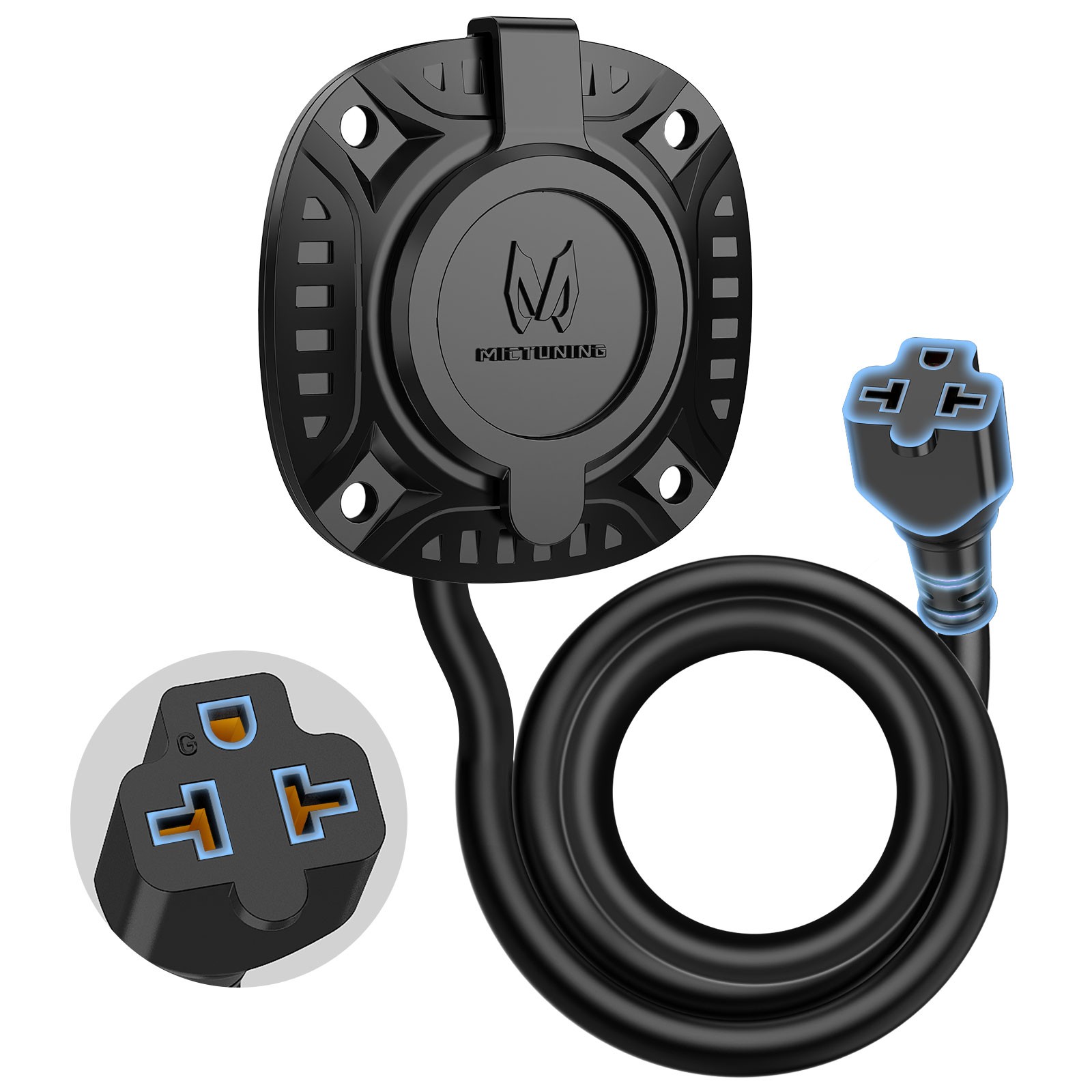 125V 20A 5-in-1 AC RV Shore Power Plug, RV Receptacle with T-Blade Port Adapter
