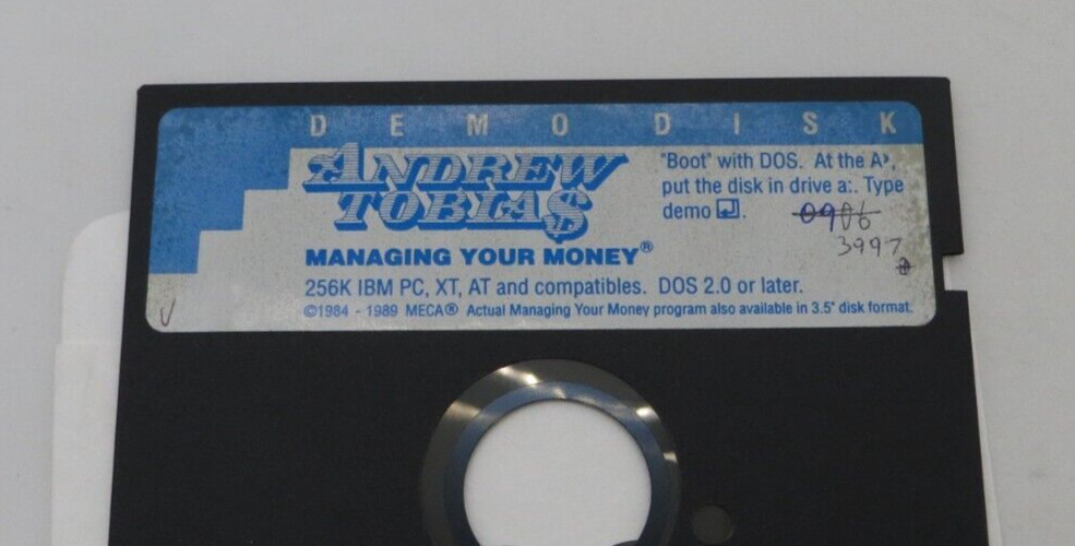 Andrew Tobia$ Managing Your Money 5.25" Floppy Disk computer program demo disc *