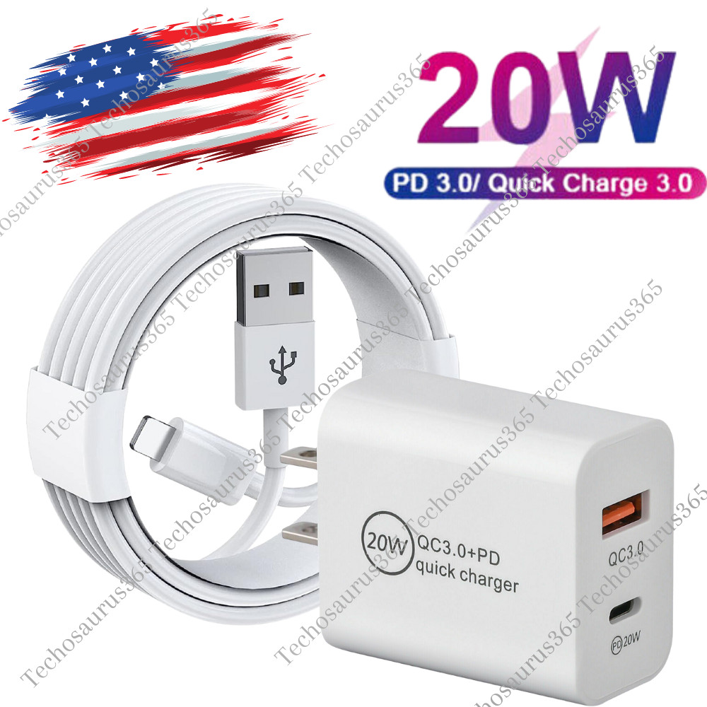 20W USB Fast Quick Charger PD QC 3.0 Adapter Cable for iPhone 14 13 12 11 XR 8 7