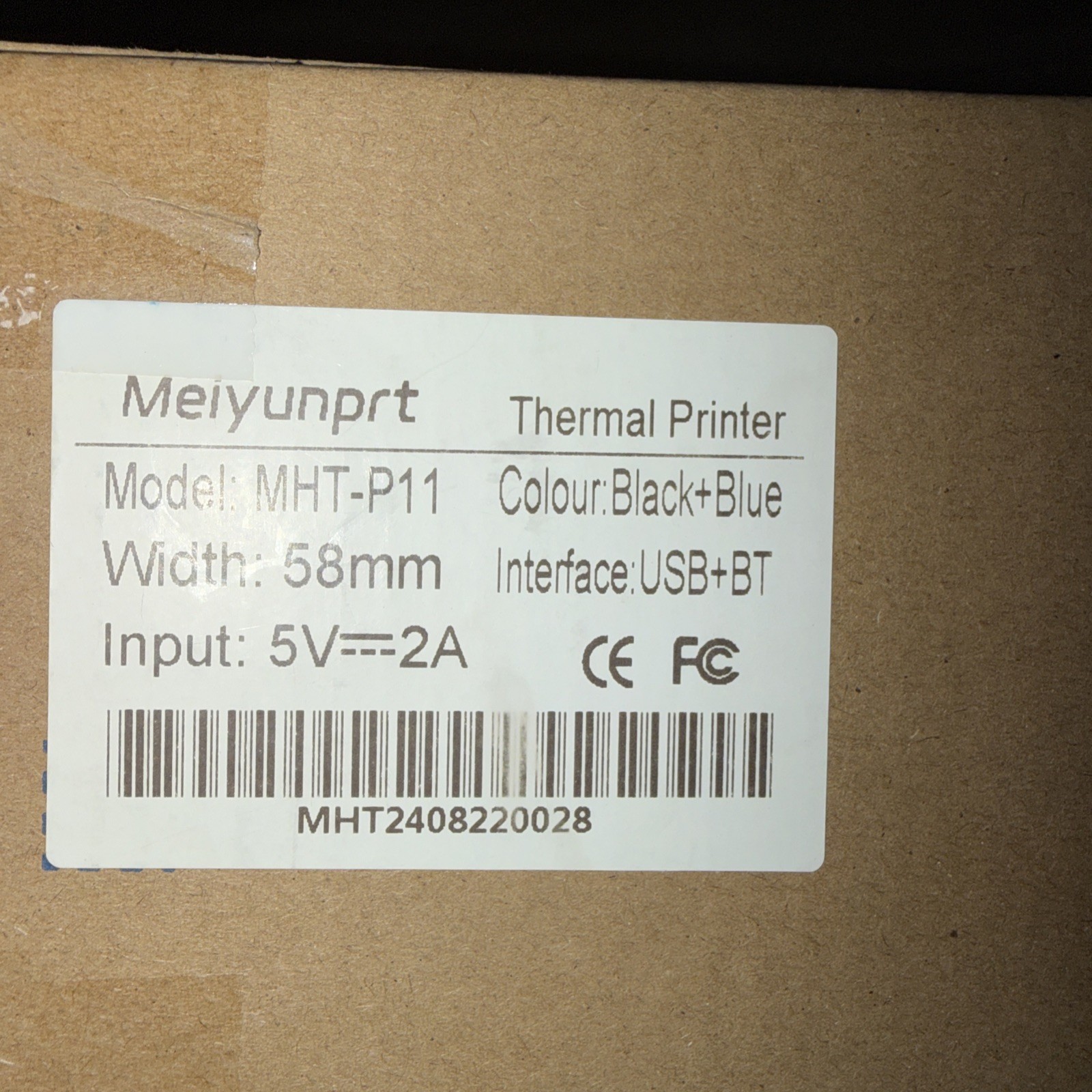 MHT-P11 Portable Thermal Printer 58mm Print Width USB & Bluetooth Connectivity