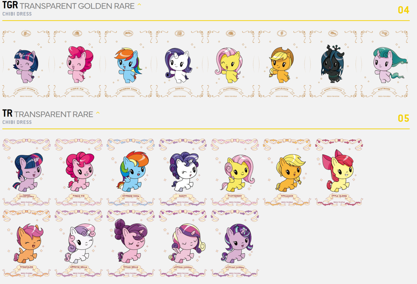Kayou My Little Pony Cards Chibi Dressup TR/TGR/BASE Fluttershy, Twilight, App..