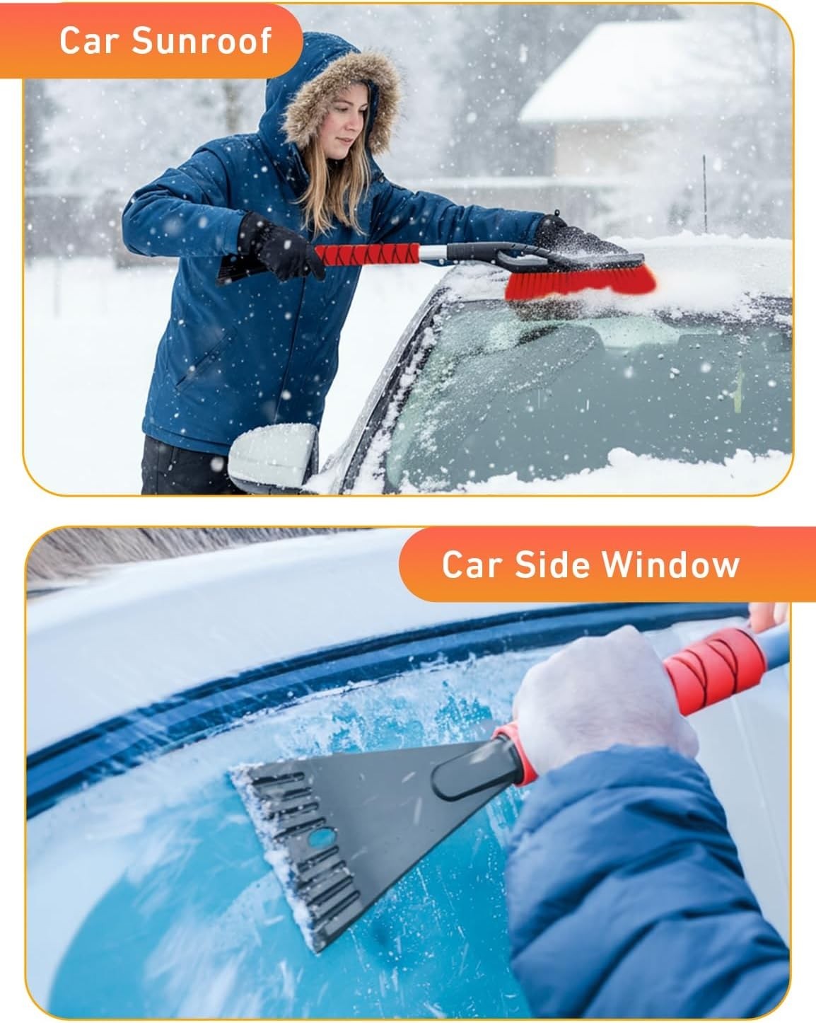 Effortless 27-Inch Snow Brush & Ice Scraper Set - Red, Scratch-Free, and Durable