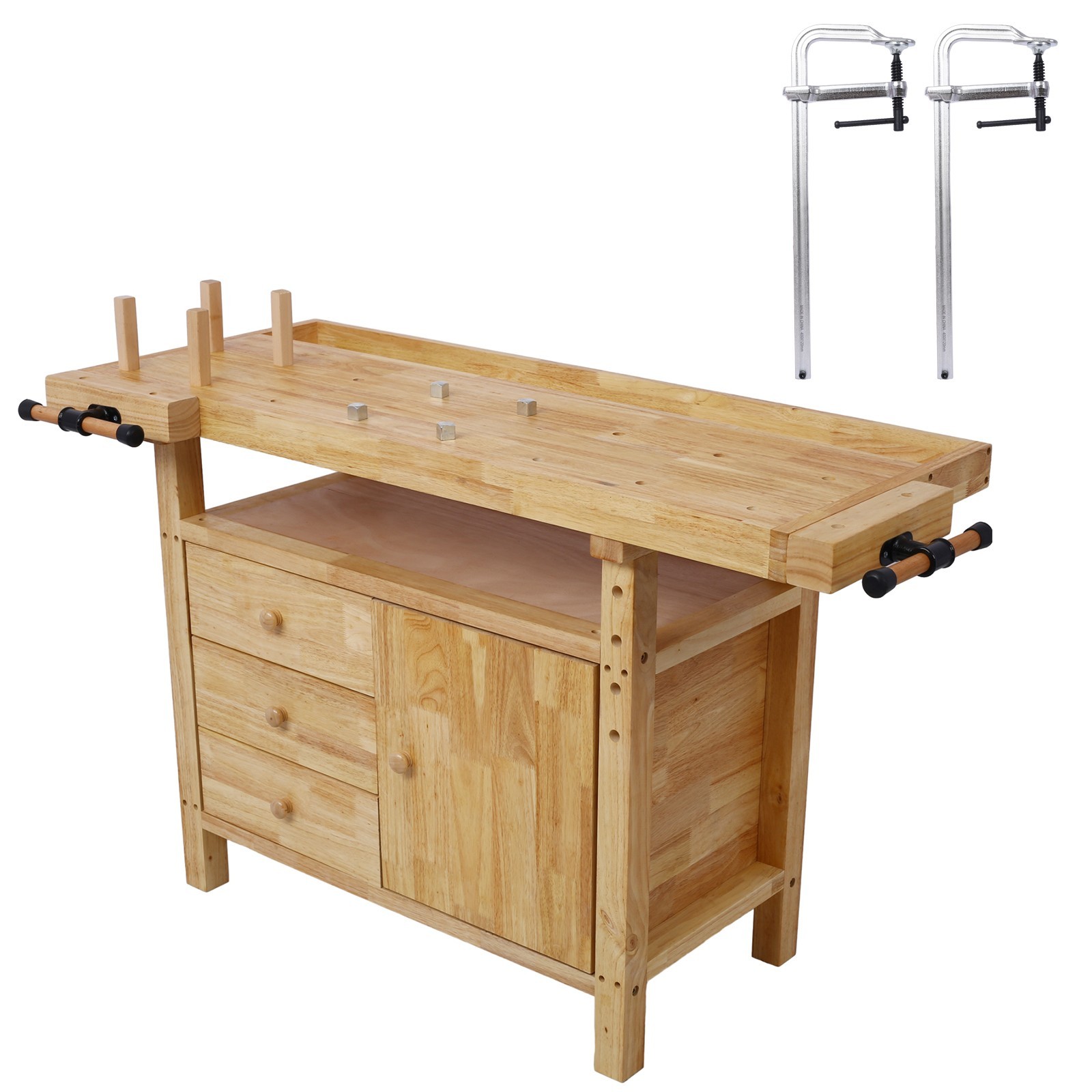 Wood Workbench with 16" Bar Clamps, 2-Pack for Garage & Home