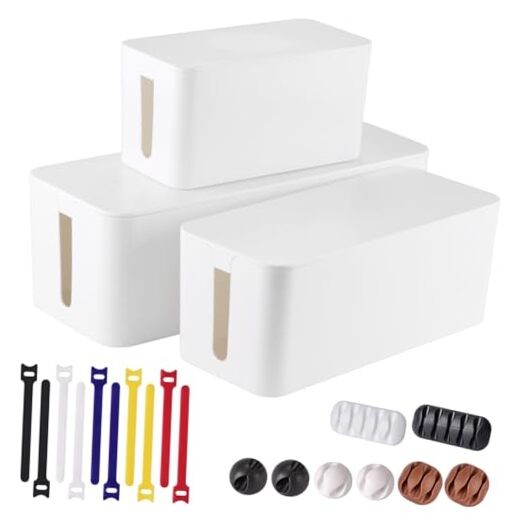 3 Pack Cable Management Box with 18 PCS Cable Management Set - Large & White