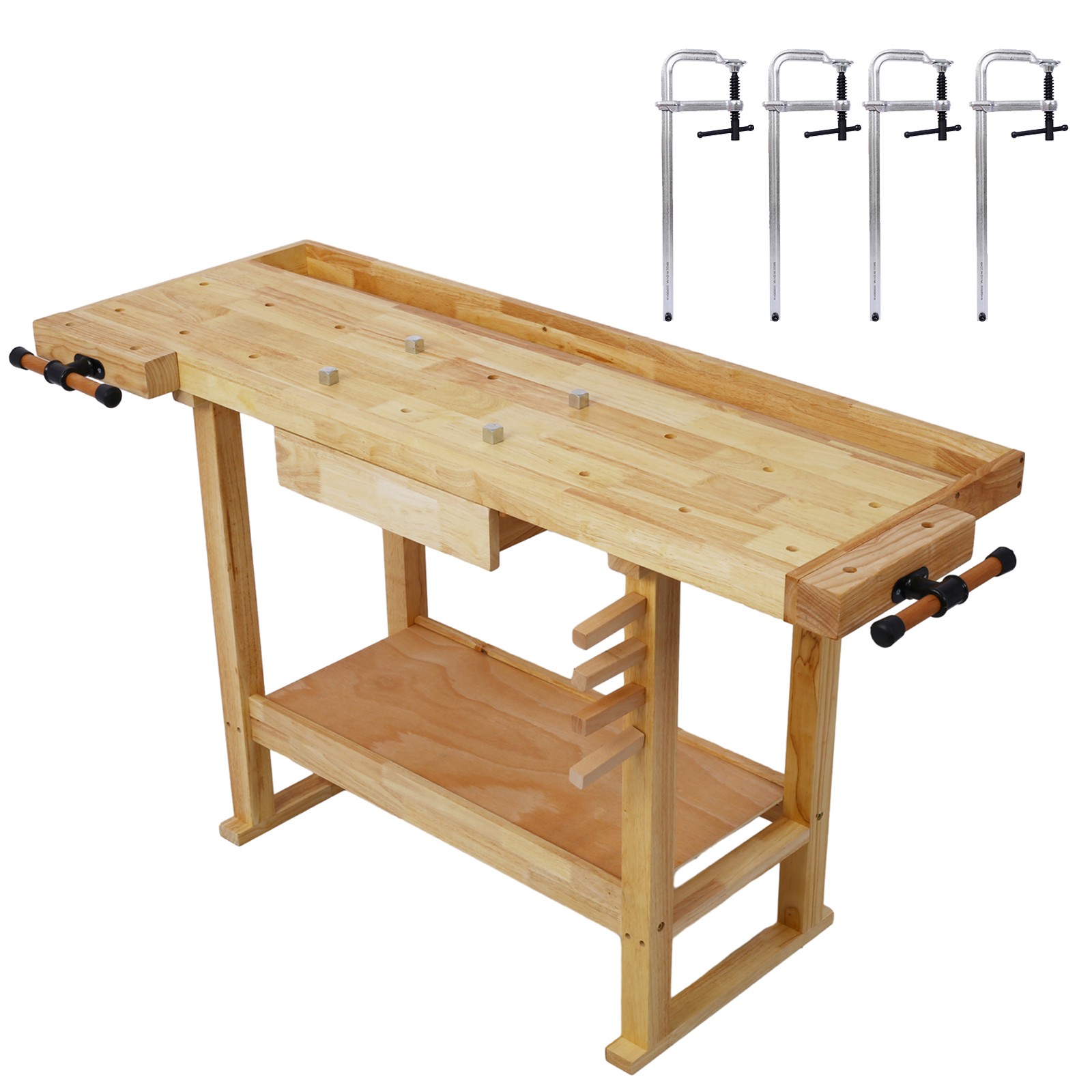 55-Inch Wood Workbench - Wooden Workbench for Garage Workshop and Home 4pcs