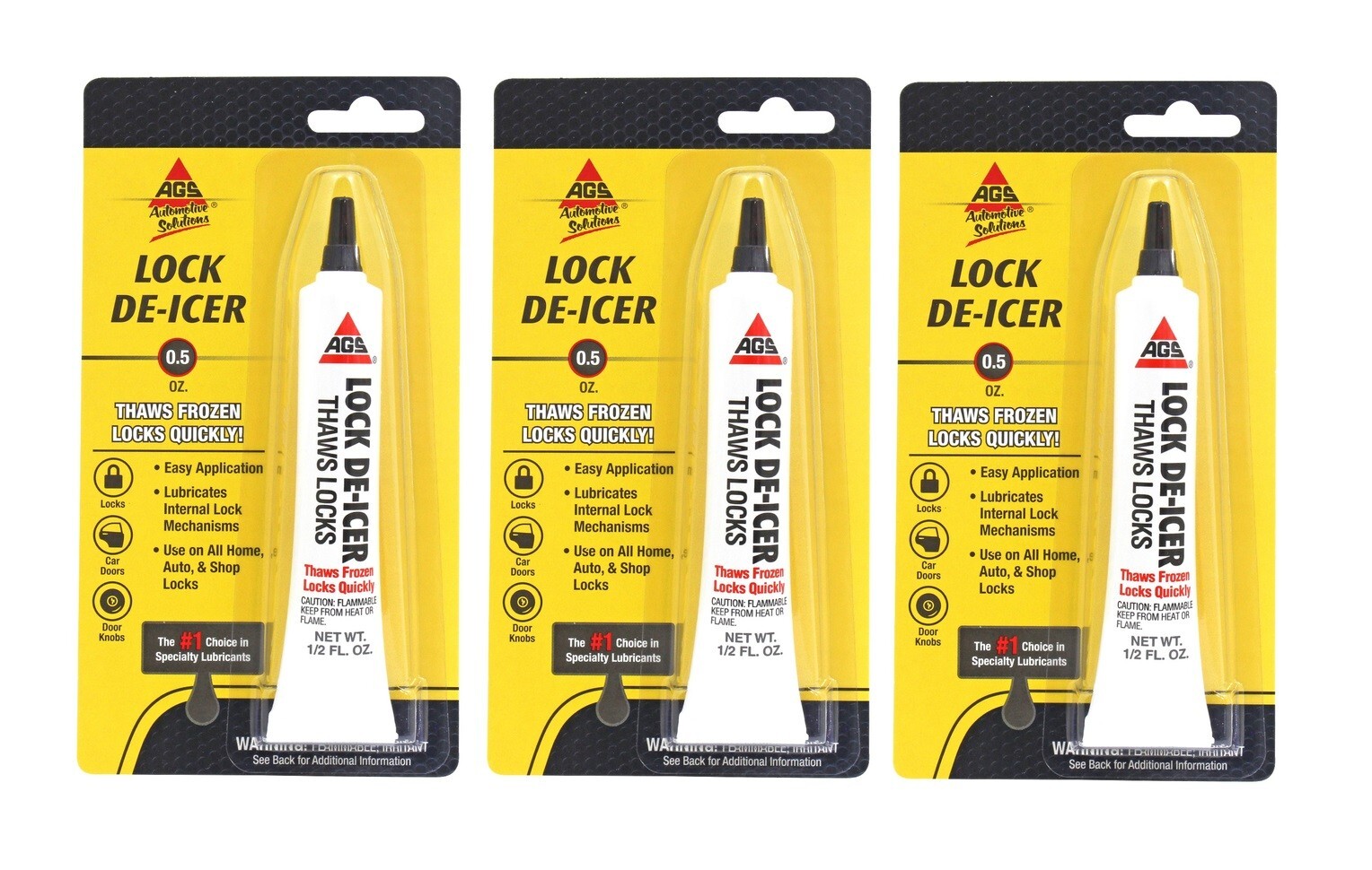 3~AGS Lock De-Icer Thaws Frozen Locks Quickly! Use On Home, Auto, & Shops 0.5 oz