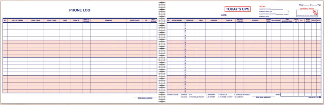 UPS Log Book / Customer Contact Log