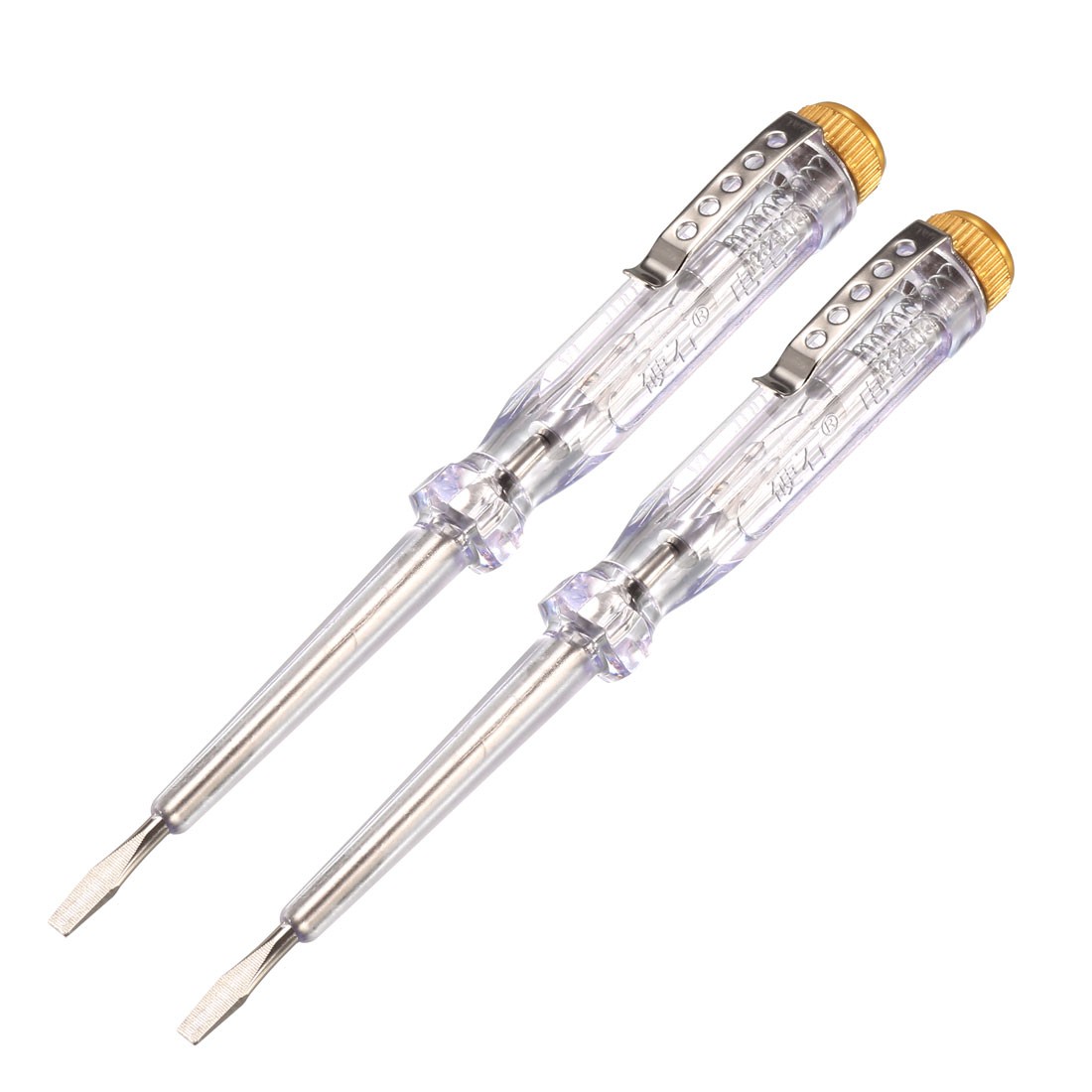 Tester Screwdriver,  3mm Slot AC100-500V Clear 2PACK