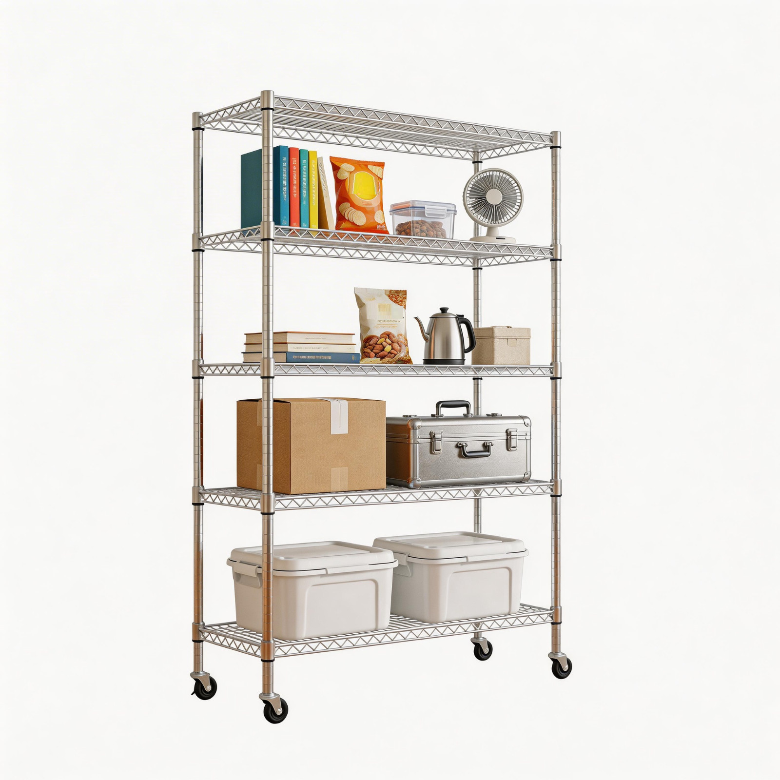 5-Tier Heavy Duty Wire Shelf 1750lbs Adjustable Rack with Wheels