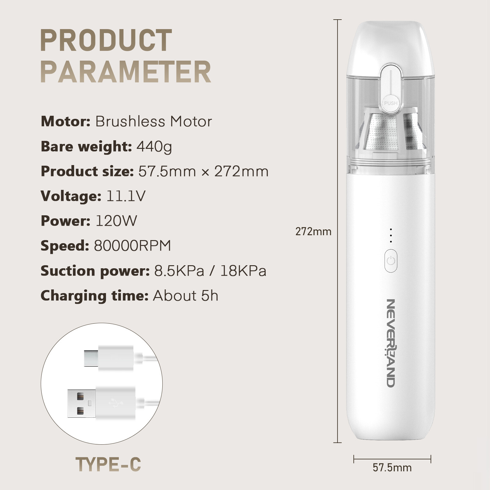 Nighteye 80000 RPM Wireless Handheld Vacuum Cleaner Portable for Car & Home