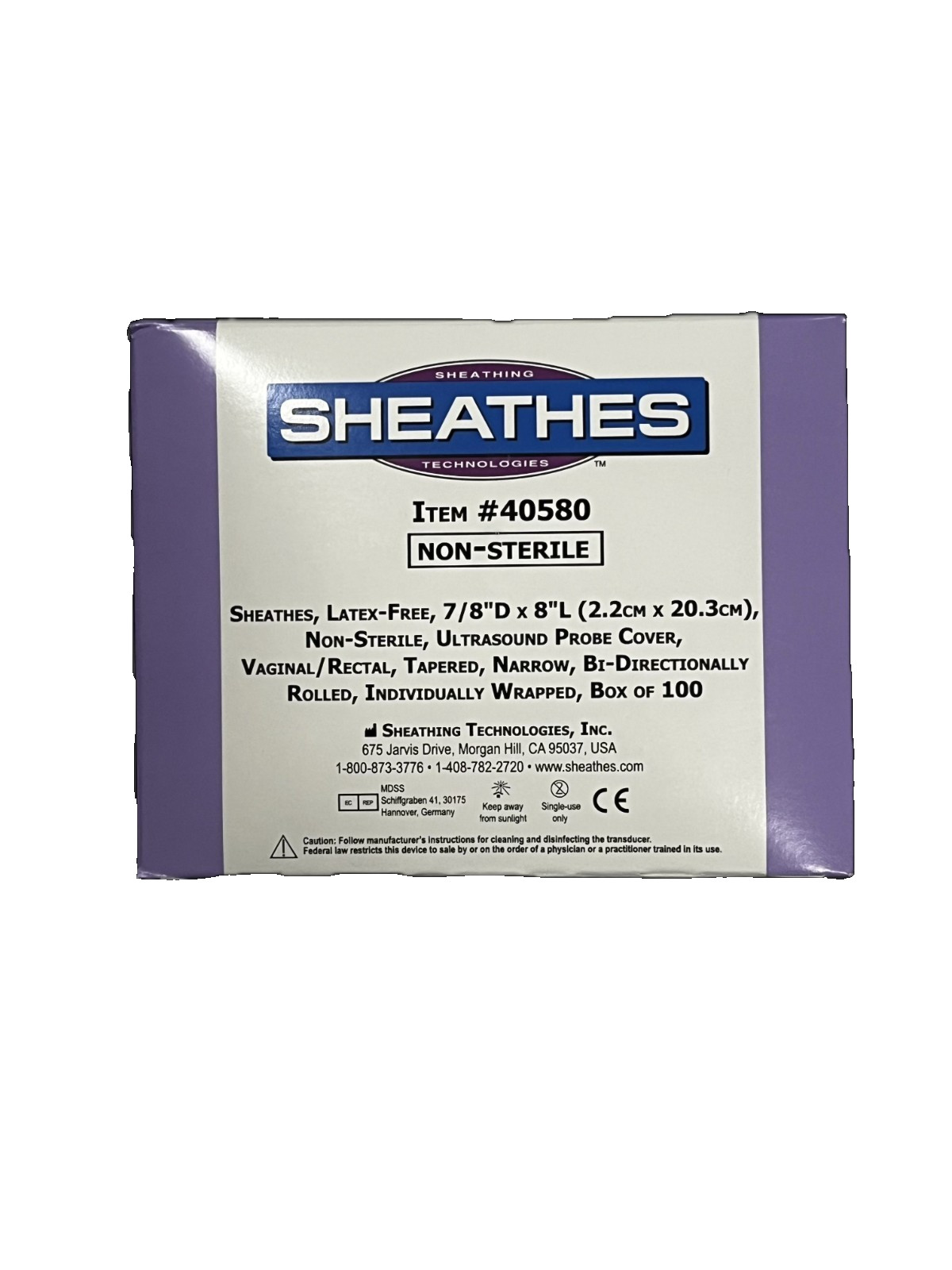 Sheathes Latex-Free , Non-Sterile, UIltrasound Probe Cover - Box of 100 - #40580