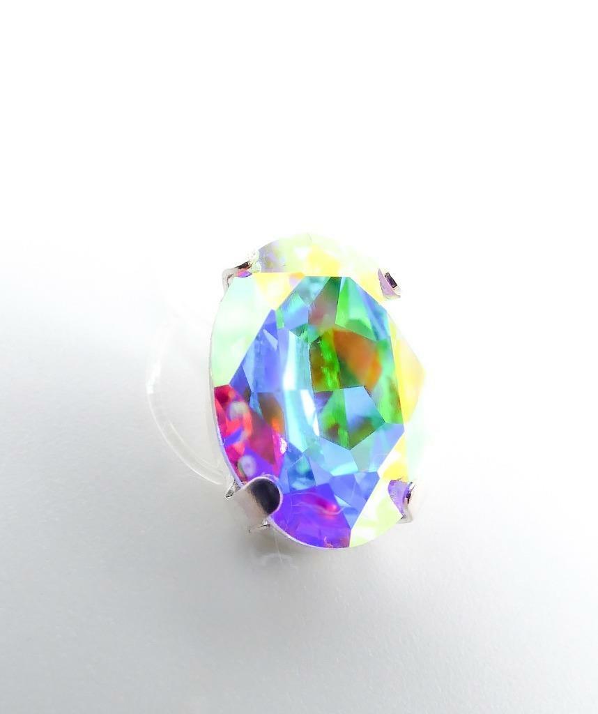 GLITZY Iridescent AB Fire Oval Crystal Double Invisible Stretch Bands Toe Ring
