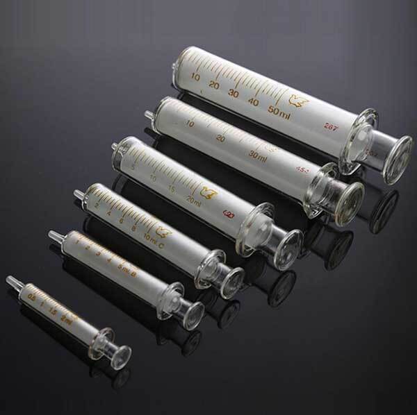 1ml - 100ml Glass Syringes Sampler Lab Glassware Reusable Chemistry Injector