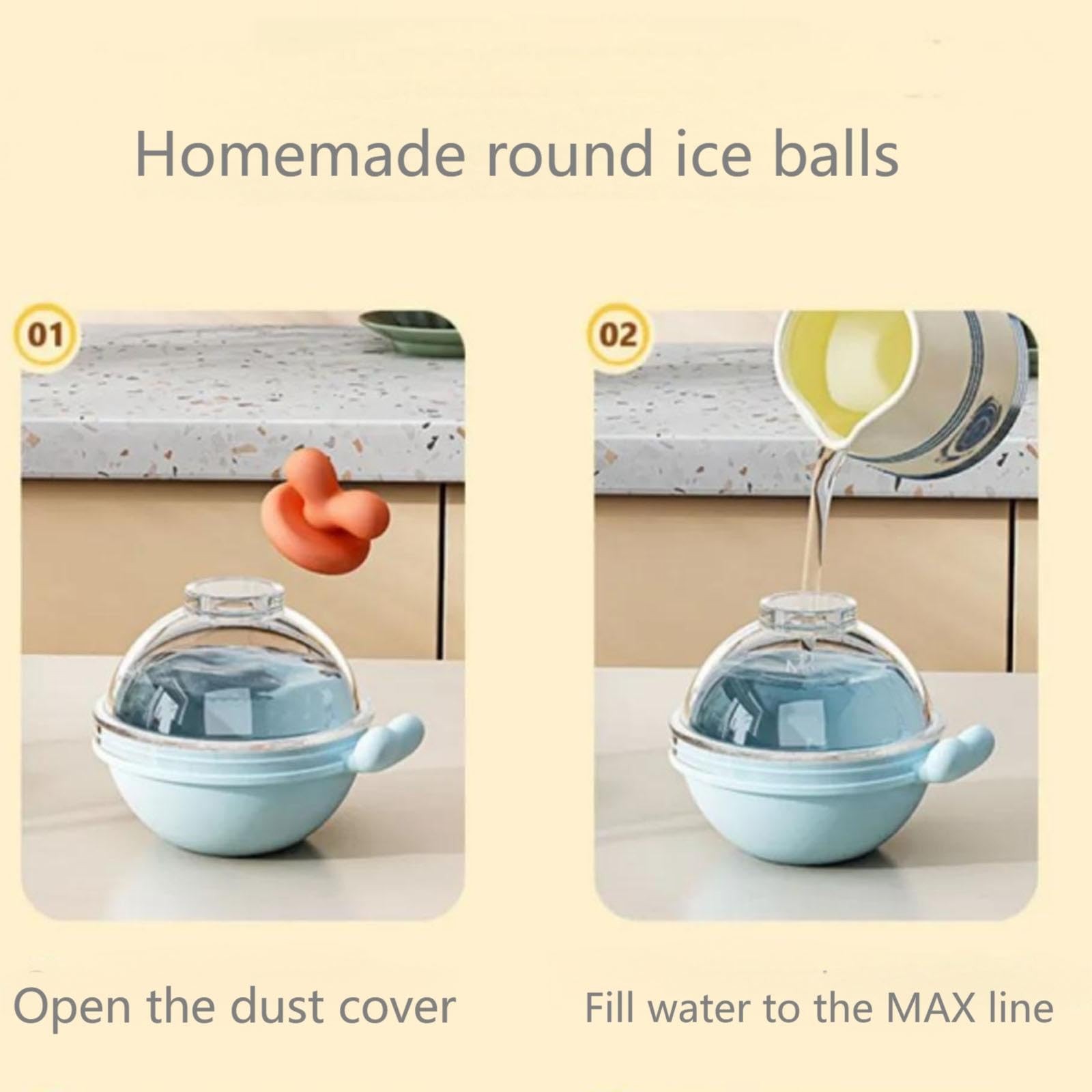 4pcs Ice Cube Mold Ball Boxes with Lid, 2.36in Diameter Large Sphere Ice Make...