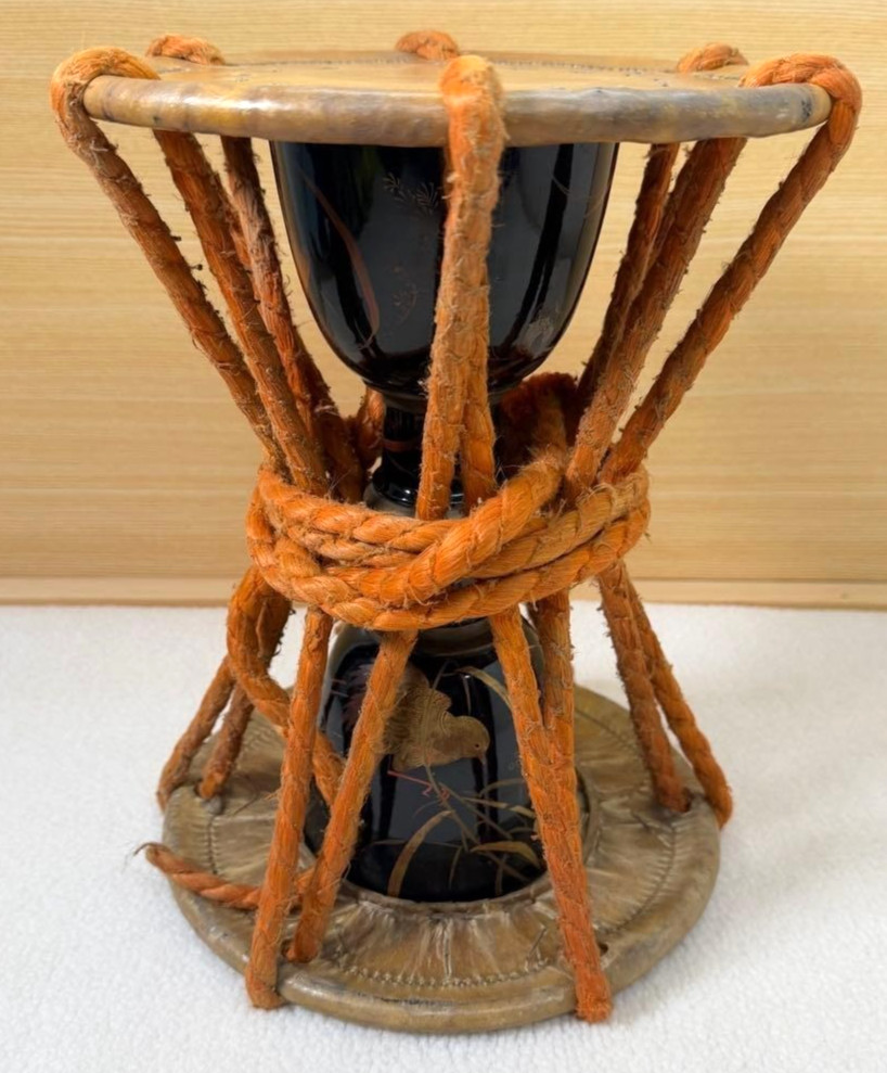 Vintage Japanese Ko-Tsuzumi Drum Maki-e H29cm Traditional Musical Instrument