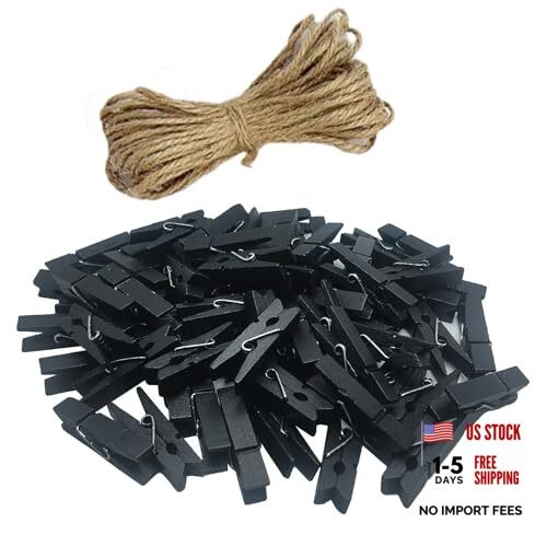 100 pcs Sturdy Mini Small Tiny Wooden clothespins for Dry Laundry on Black