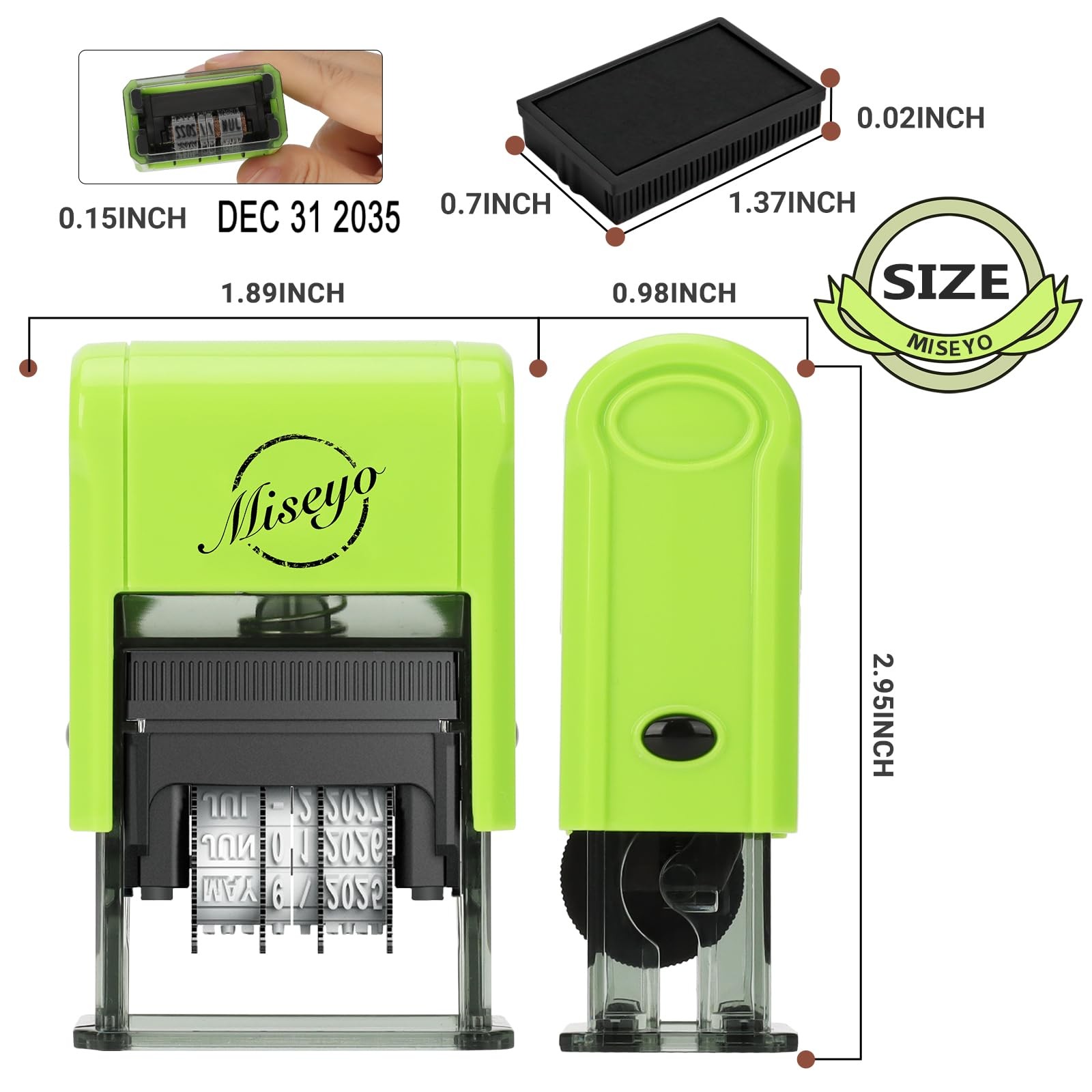 Self Inking Date Stamp - Green (2 Black Refill Ink pad Included)