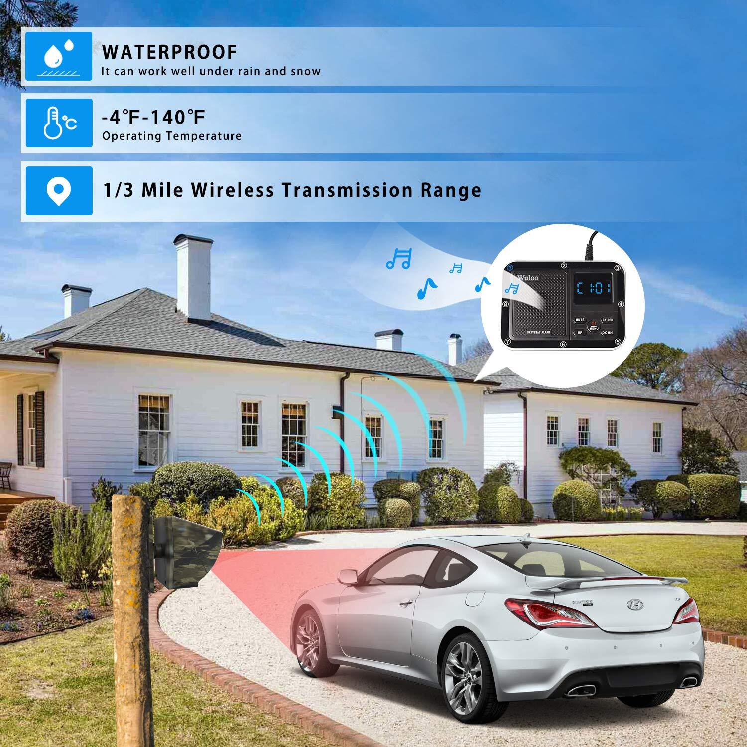 1800ft Solar Wireless Driveway Alarms System Long Range Motion Sensor Waterproof