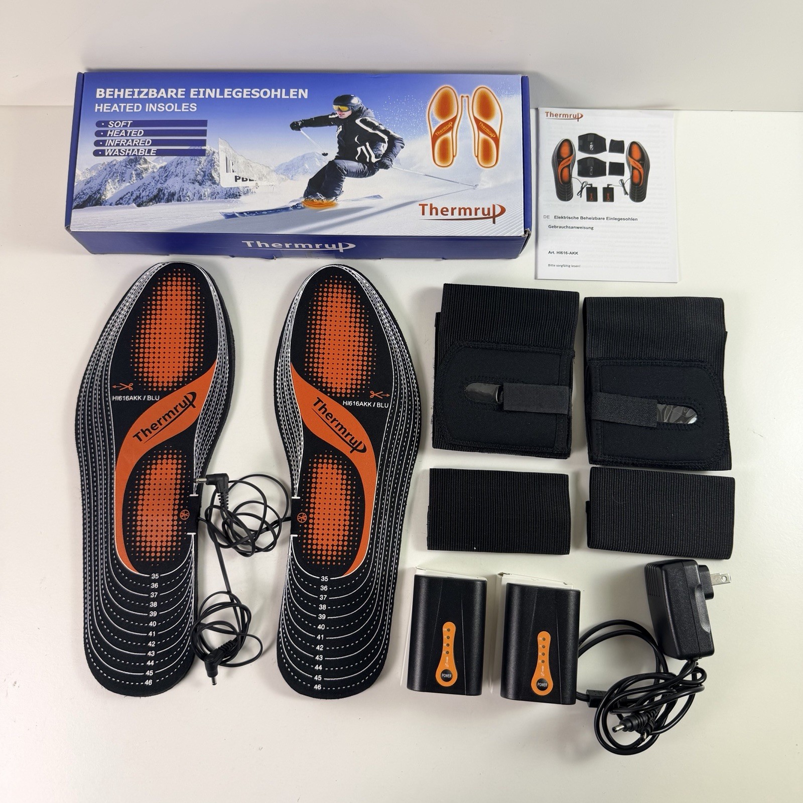 Thermrup Electric Rechargeable Heated Insoles Warmers Washable w Li-Ion HI616AKK