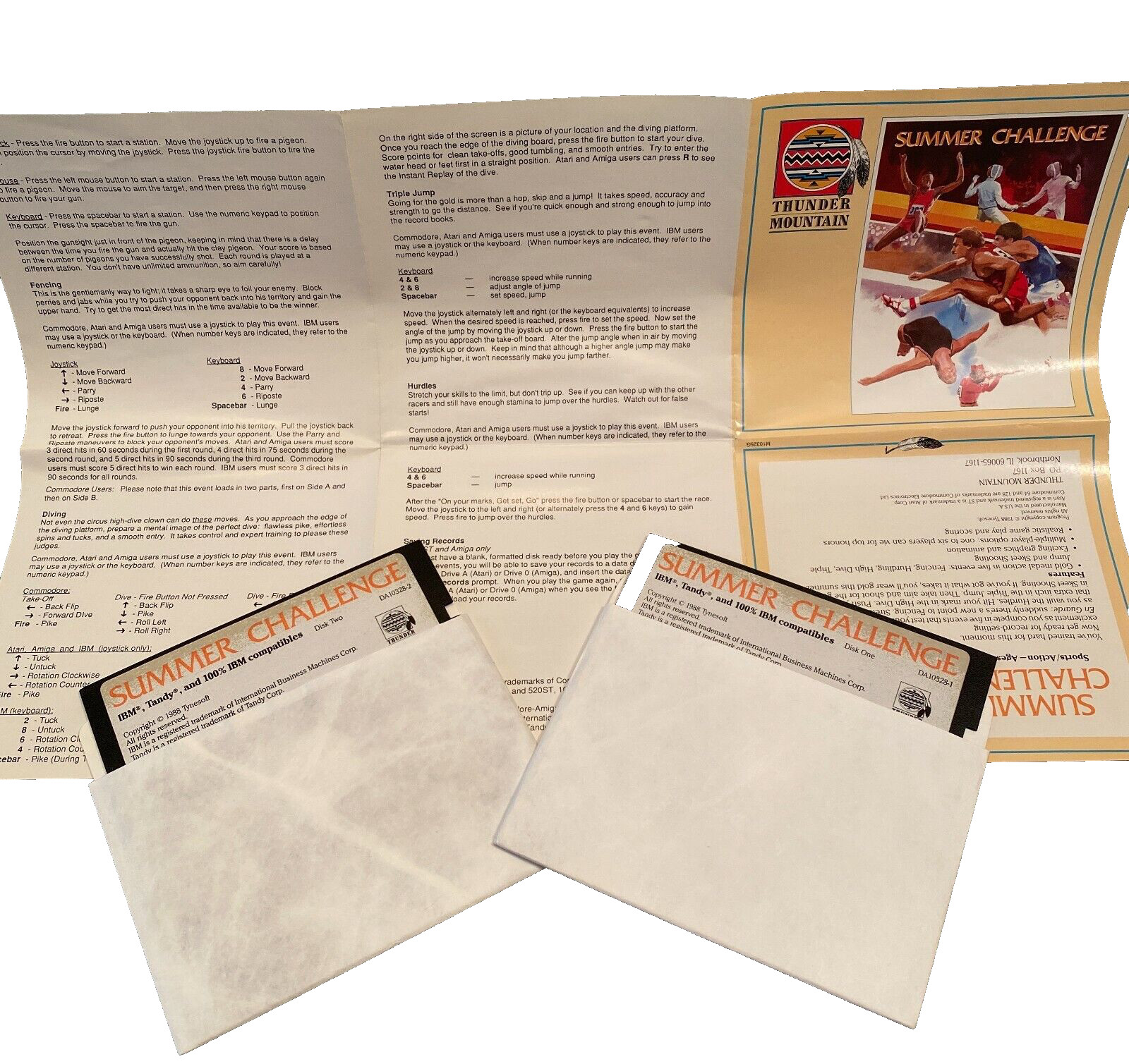Thunder Mountain Summer Challenge Video PC Game IBM Tandy 1988 5.25 Floppy Guide