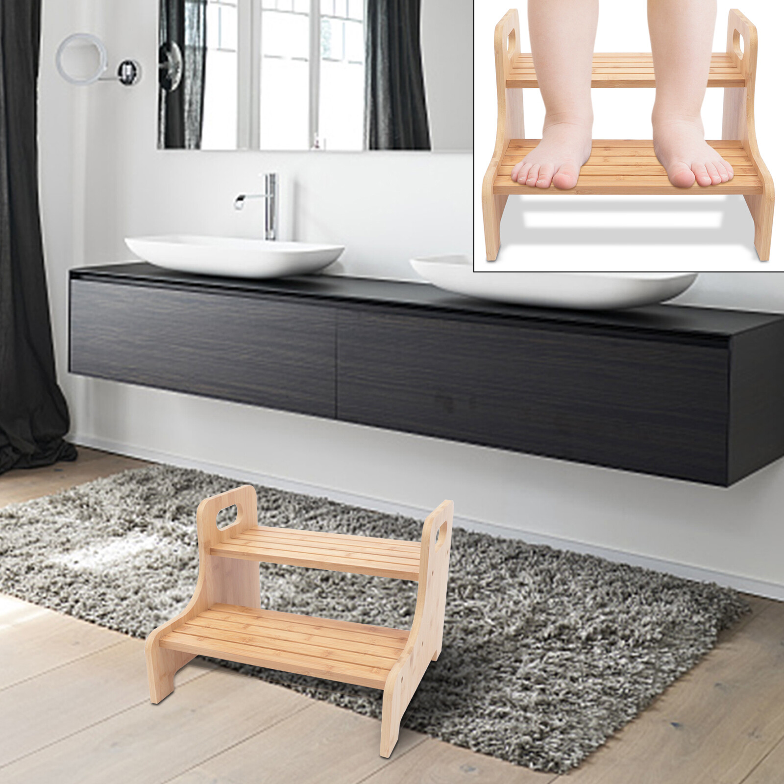 High Beds Bed Steps For Adults Two Step Stool Stair Ladder Wood Kitchen Home