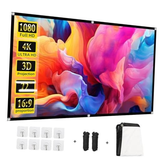 Projector Screen，Portable Movie Projector Screen 16:9 HD Indoor Outdoor 72 inch