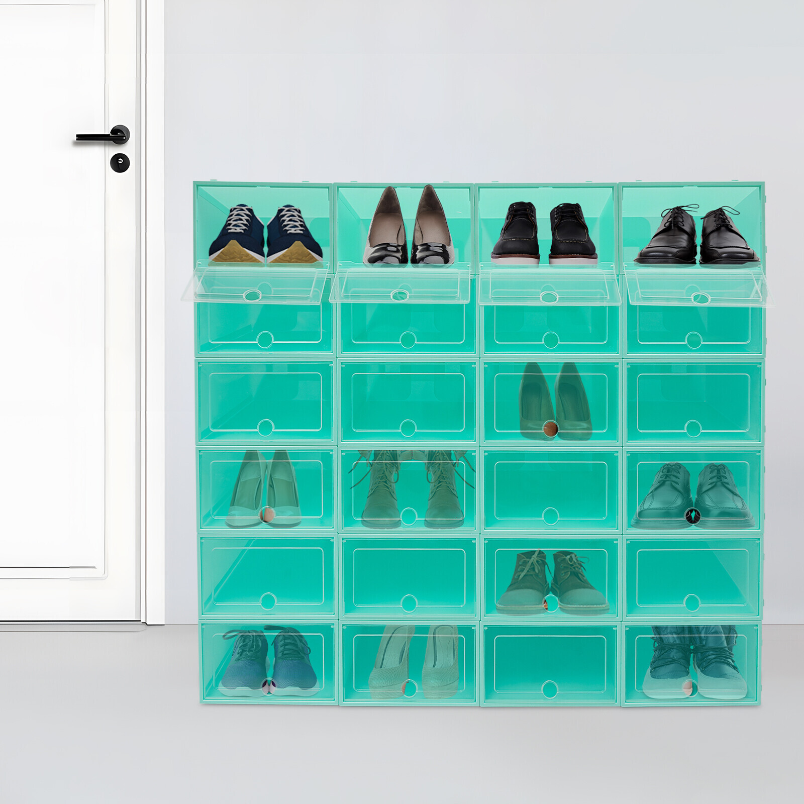 24Pack Foldable Shoe Box Storage Stackable Plastic Sneaker Case Organizer W/Lids