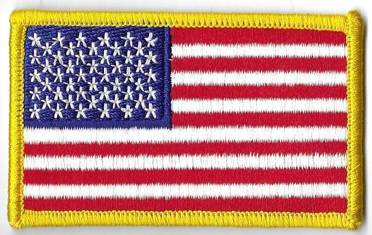 lot of 2 US Flag patches - brand new - standard - yellow border 2.25"x3.5"