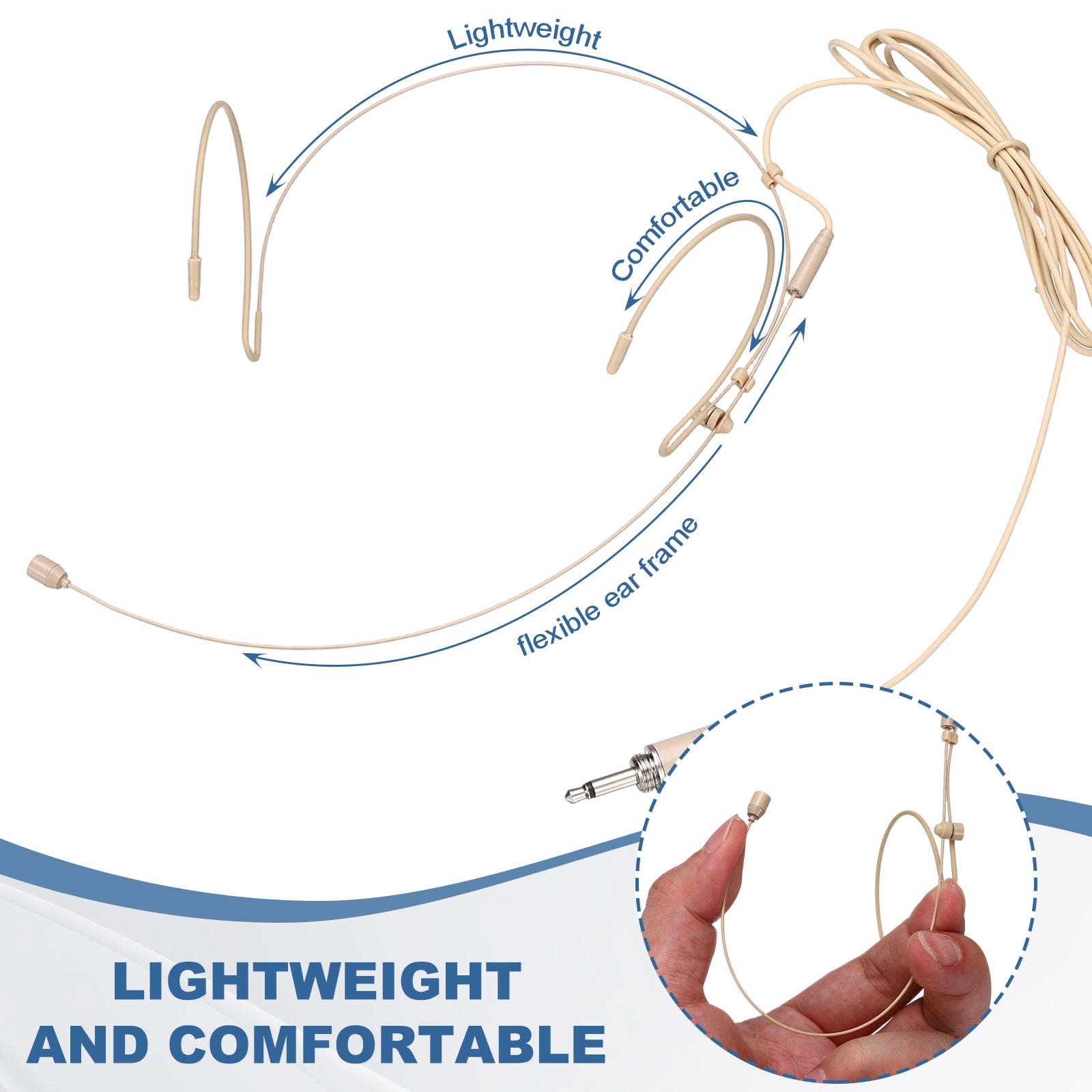 Ear Hook Microphone, Double Ear Headset with Standard 3.5mm TRS Plug, Beige
