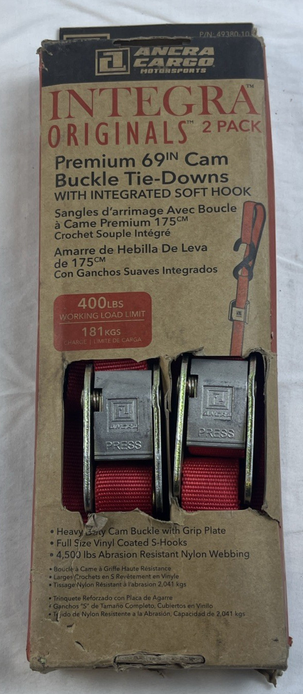 ANCRA CARGO INTEGRA ORIGINALS PREMIUM 69" BUCKLE TIE DOWNS RED 400LBS 49380-10