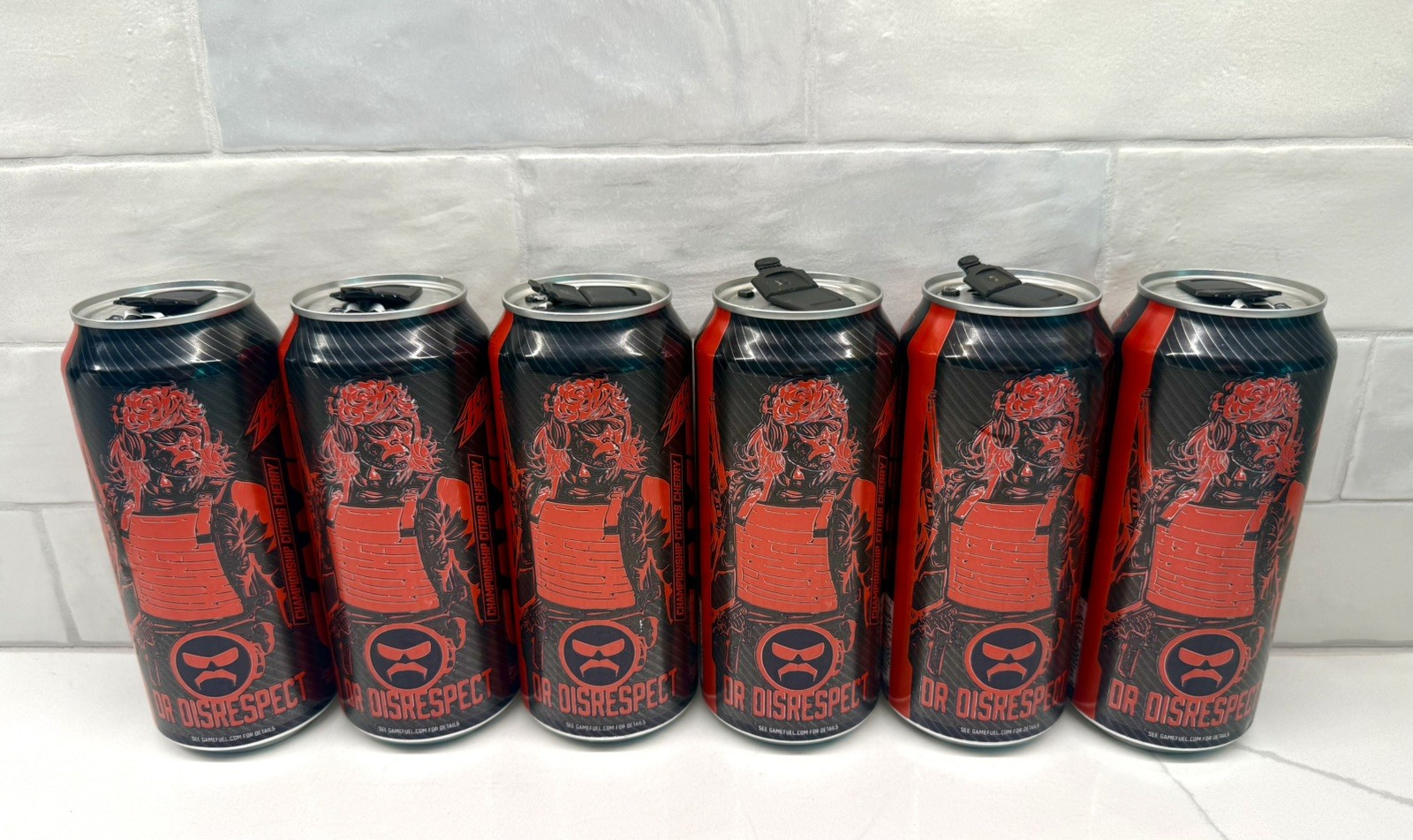 6 empty cans, DR. DISRESPECT LIMITED Collection MTN DEW GAME FUEL CANS 16 OZ.