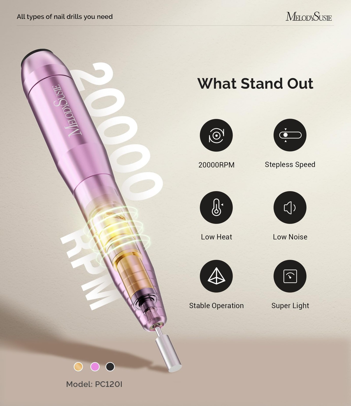 Pen-Shaped Portable USB Nail Drill PC120I 20000RPM Compact NEW