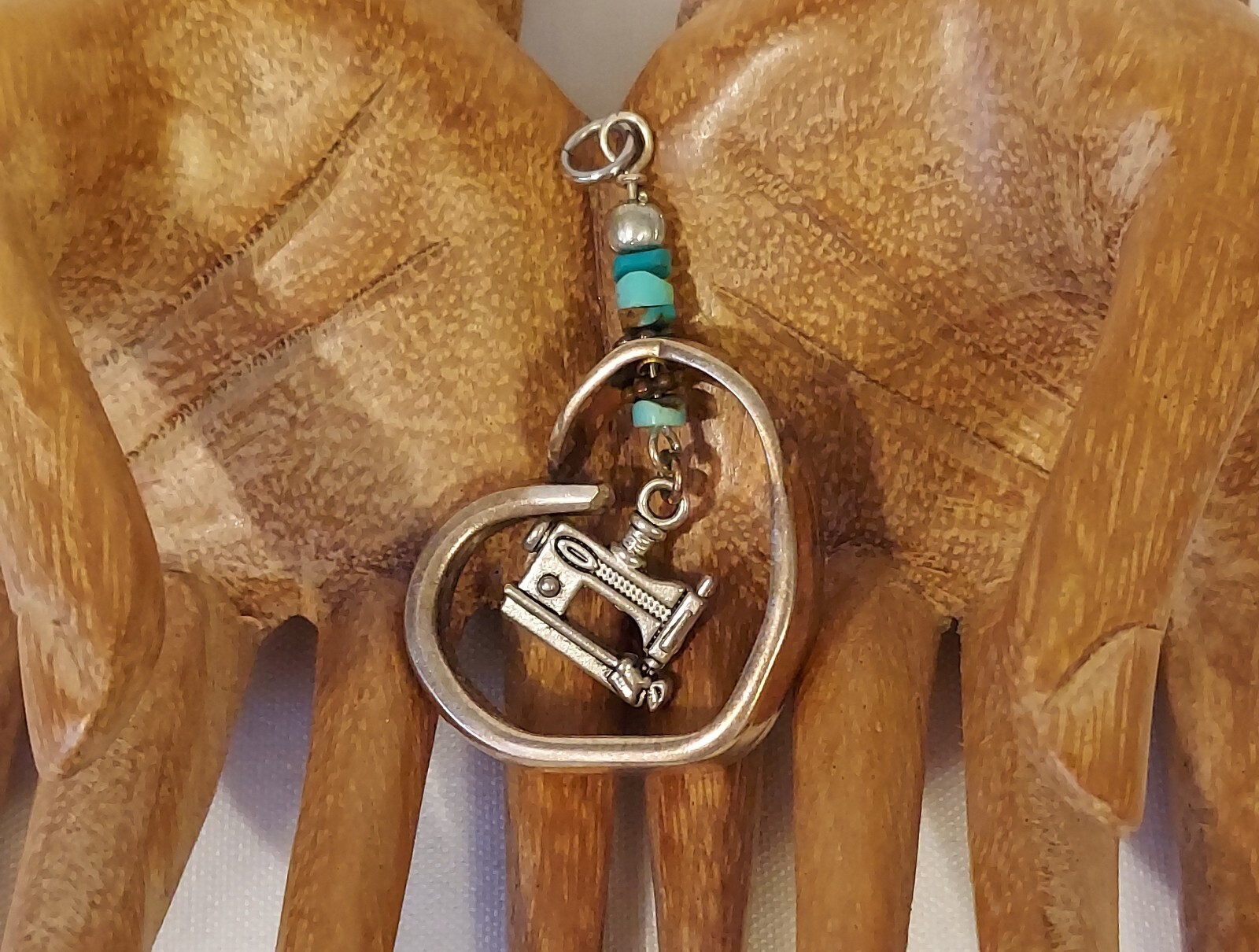 Handmade Spoon Handle Pendant With Sewing Machine Charm
