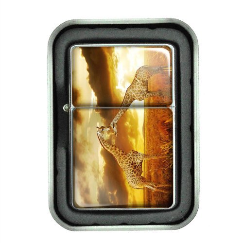 Windproof Oil Lighter w/ Gift Box Giraffe Design 09 Wild Life Zoo Animal Nature