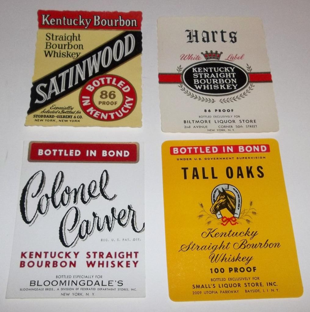 Vintage Private Label Kentucky Straight Bourbon Whiskey Bottle Labels 4 Diff NOS