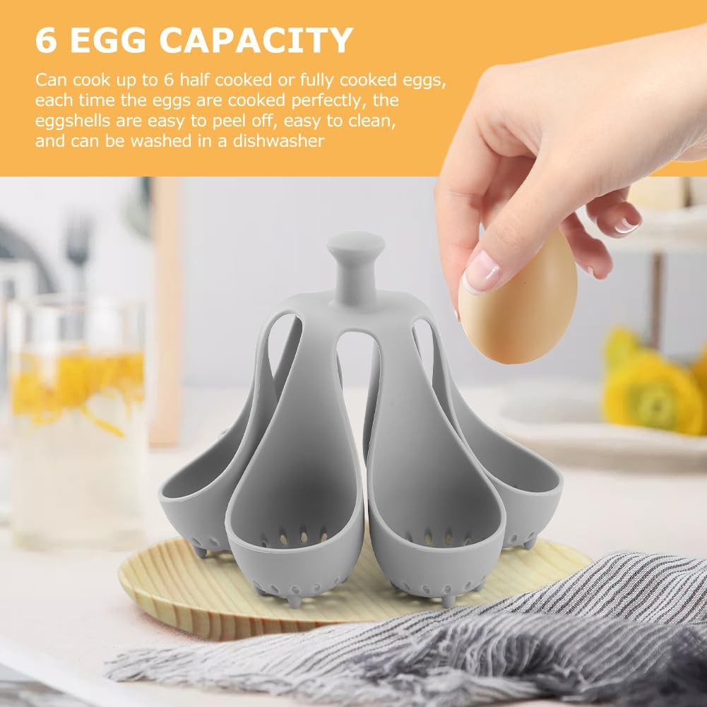 Silicone Egg Boiler Rack Freestanding Holds 6 Poached, grey
