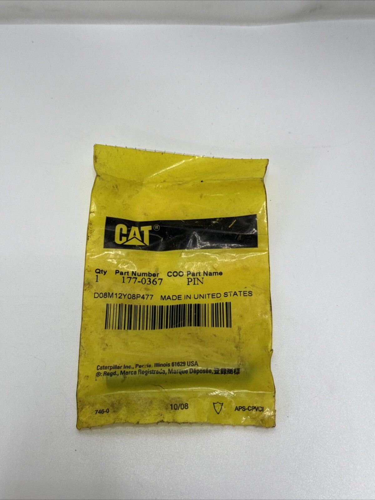 New Old Stock 177-0367  GENUINE CAT  PIN  CATERPILLAR