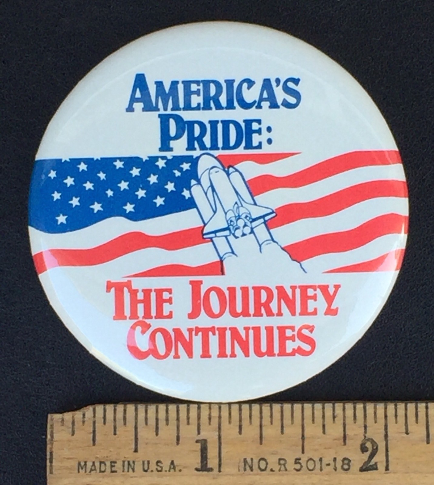 Space Shuttle AMERICA'S PRIDE "THE JOURNEY CONTINUES" Pinback Button
